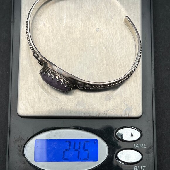 Relios Carolyn Pollack Amethyst Sterling Cuff Bracelet Bezel Set Southwestern - Picture 8 of 10